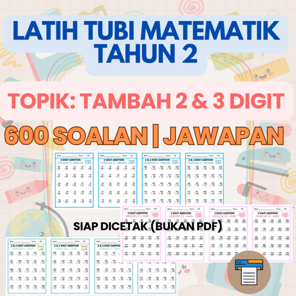 HP3 - Hardcoopy ปี 2 เพิ่มเติมหลัก Tahun 2 Tambah Latih Tubi Latihan Matematik คณิตศาสตร์เจาะแผ่นทํา