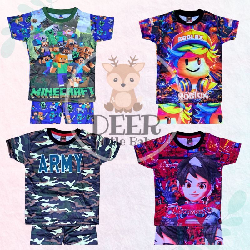 1Y-8Y Boys Jersey ชุดนอนเด็ก MineCraft Robl0x Askar Mechamat0 ชุดนอนเด็กชุดนอน Raya เสื้อผ้า Street 