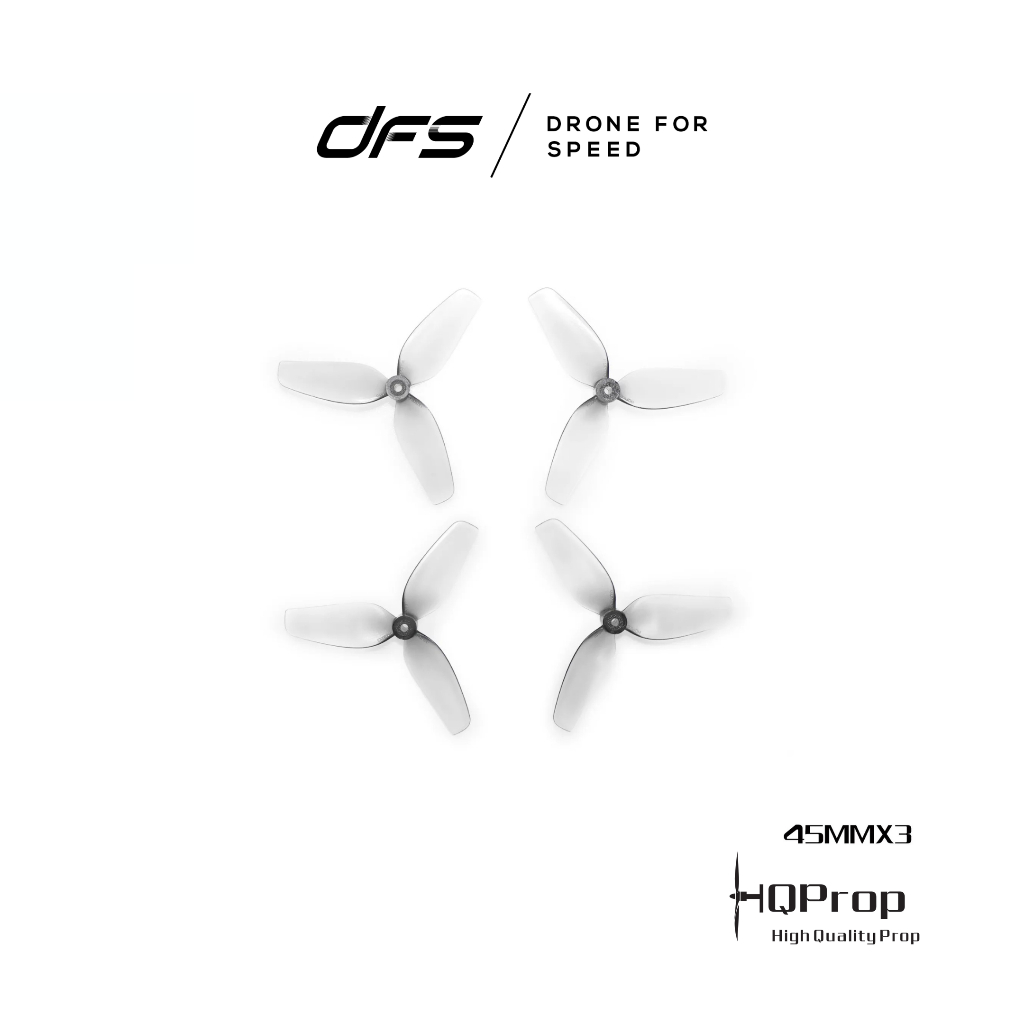 HQprop Micro Whoop Prop 45MMX3 สีเทา (2CW+2CCW)-Poly Carbonate-1.5MM Shaft