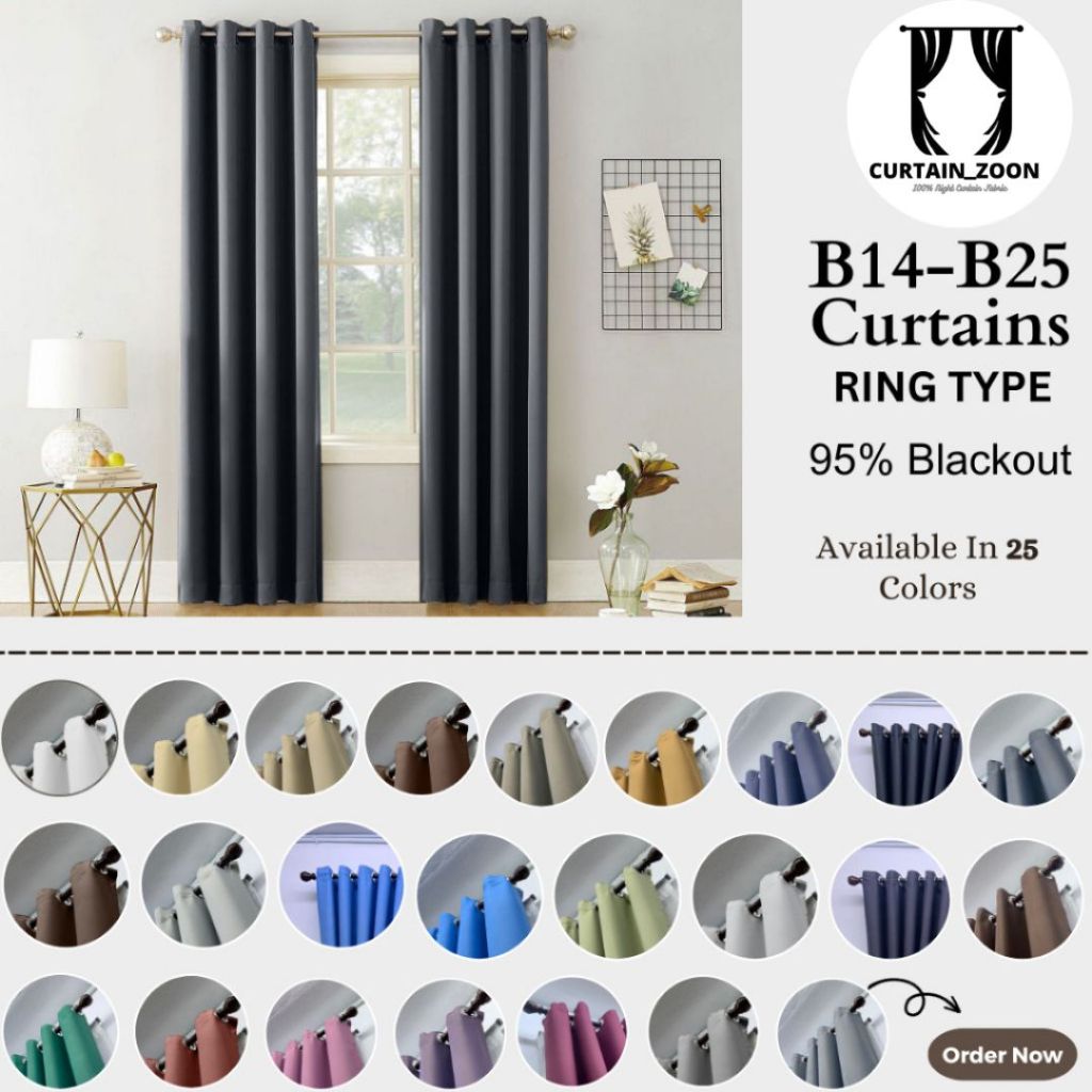 ผ้าม่าน zoon LANGSIR TINGKAP ( 2 RING TYPE) - 95% BLACKOUT CURTAIN LANGSIR SLIDING ประตู LANGSIR PIN