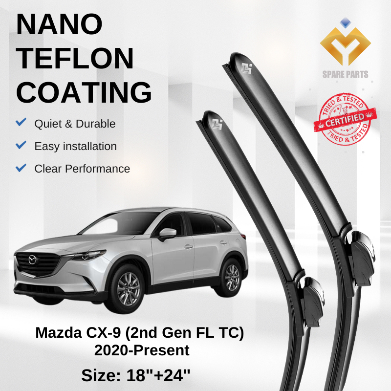 Mazda CX9 2nd Gen TC 2016 Premium Japan Tech Car Wiper Blades 18+24 Streak-Free ทนทาน ติดตั้งง่าย +