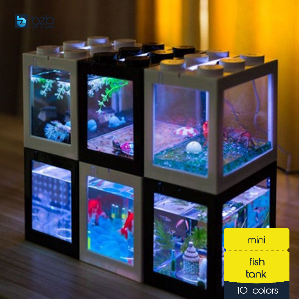 Lego Mini Fish Tank USB LED พลาสติกภูมิทัศน์ Aquarium Guppy Fish Fish 迷你鱼 Akuarium Ikan Laga Plastik