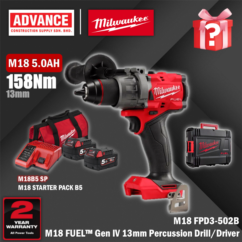 MILWAUKEE FPD3 / FPD3-0X / FPD3-502X M18 FUELTM Gen IV 13mm สว่านกระทบ/Driver / สว่านไร้สายไดร์เวอร์