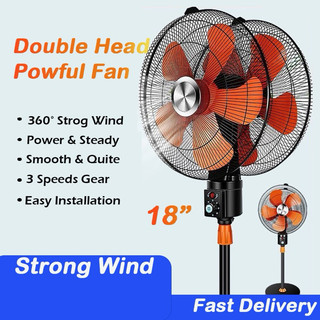 18" kipas berdiri Strong Wind Stand Fan Double Head industrial fan power&steady standing fan 5 Blade
