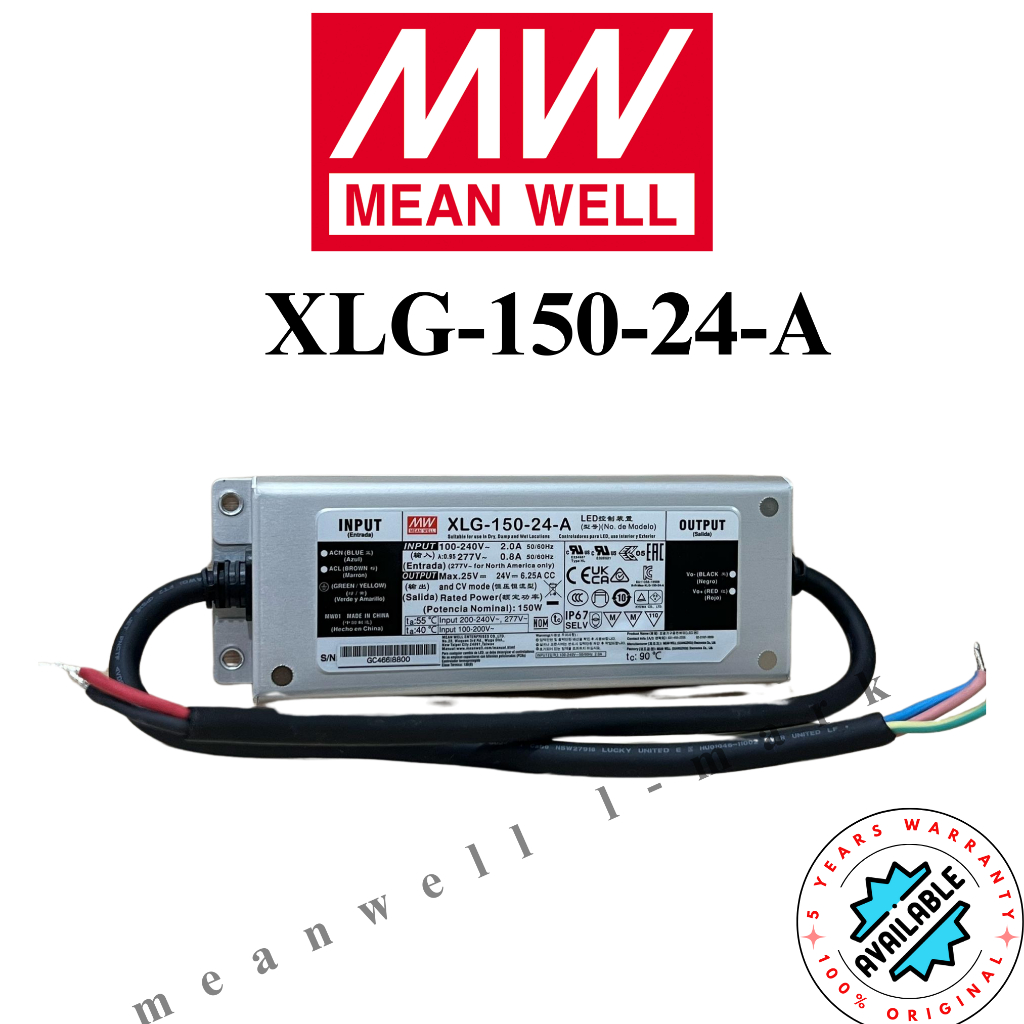 MeanWell XLG-150-24-A 150W ไดร์เวอร์ LED โหมดไฟคงที่