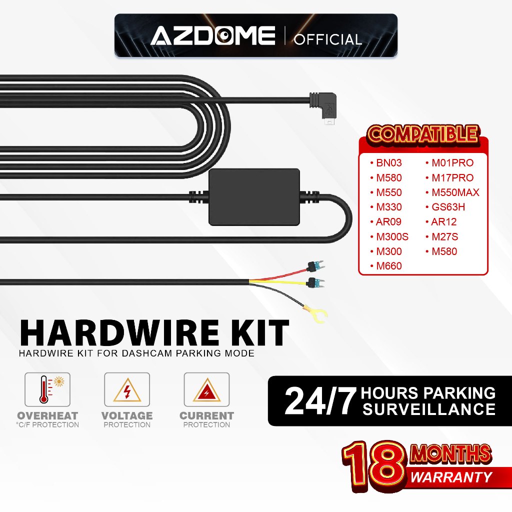 AZDOME Hardwire Kit Mini USB Micro USB Type C สําหรับ Azdome Dash Cam HM03R HW03L HT03