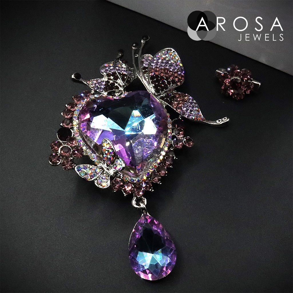 AROSA JEWELS Artistic Series 2-in-1 set เข็มกลัดหัวใจผีเสื้อ kerrongsang C9-04 (8.0 ซม. x 5.5 ซม.)