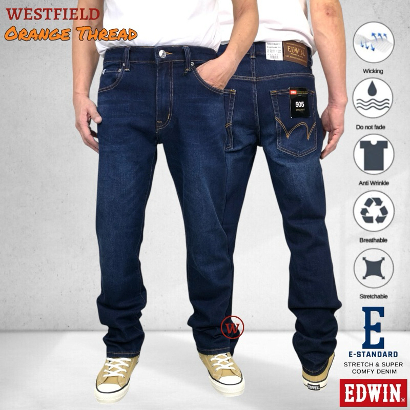 ด้ายสีส้ม EDWIN E-Standard Mens 505 New Vintage Stretchable Straight Cut Jeans ( 7505 2808 )