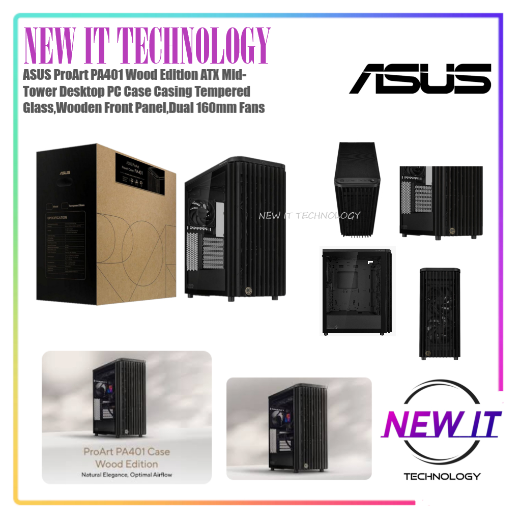 ASUS ProArt PA401 Wood Edition ATX Mid-Tower Desktop PC Case Casing Tempered Glass, Wooden Front Pan