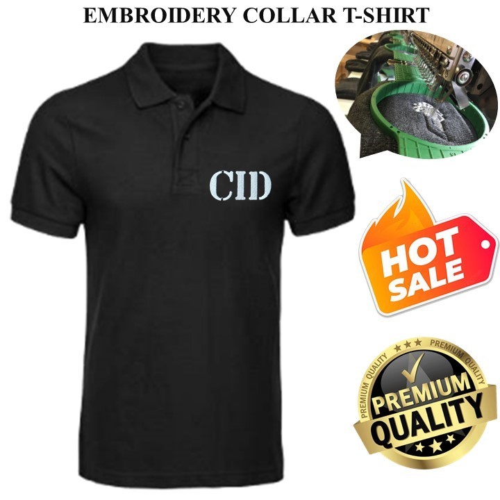 EMBROIDERY SULAM CID SPECIAL FORCES เกี่ยวกับยุทธวิธีโลโก้เสื้อคอปกสีดํา