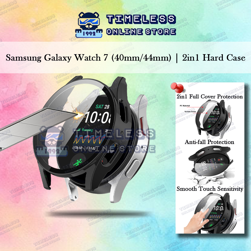 🇲🇾 เคสป้องกัน Samsung Galaxy Watch 7, เคสป้องกันแบบแข็ง 2in1 พร้อมฝาครอบหน้าจอกระจก PC, Watch7 40 มม