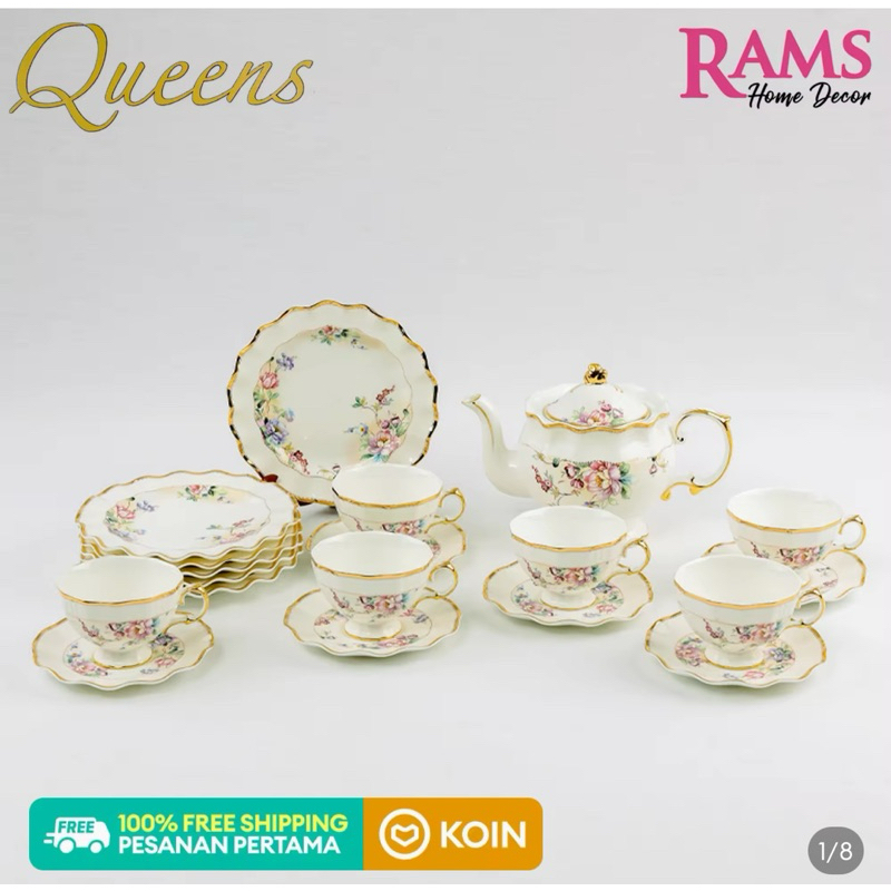 Queens set 20pcsTea Set with Dessert Plates / Coffee Tea Set Kopi - Golden Daria