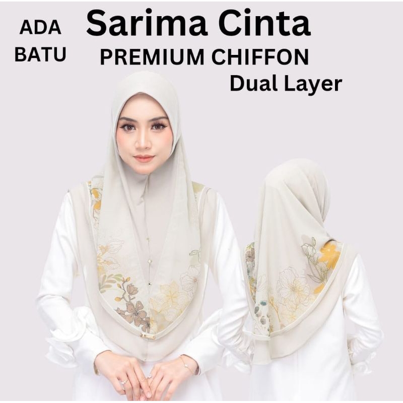 Tudung Sarung Sarima พิมพ์ชีฟองสองชั้นฟรีไซส์ Ada Batu