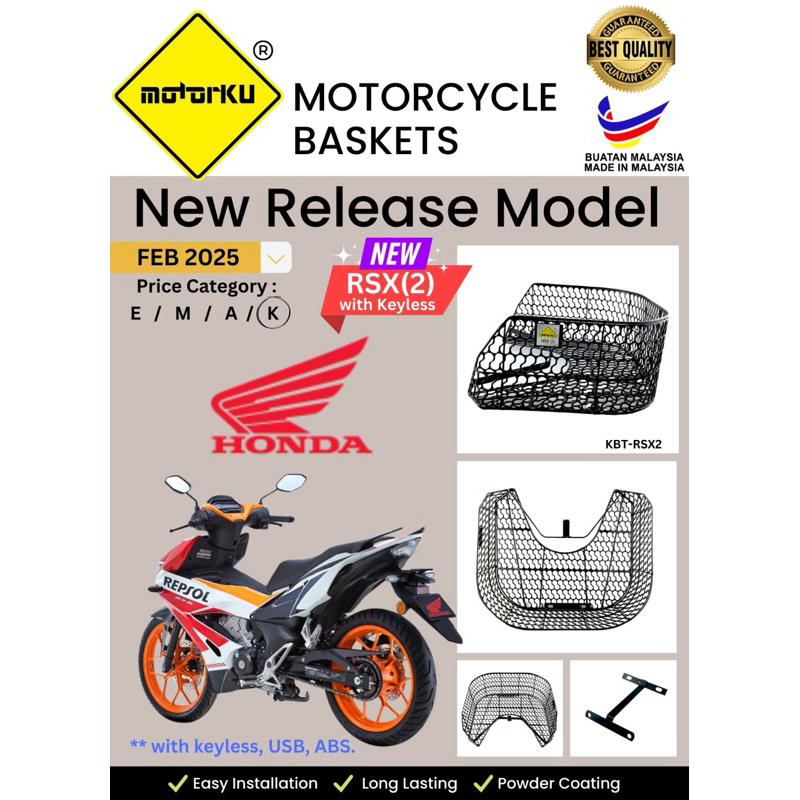 HONDA RS-X RSX150 RSX 150CC WINNER X 2021 ตะกร้าเหล็กเหล็กเหล็ก RAGA BESI KACANG 88