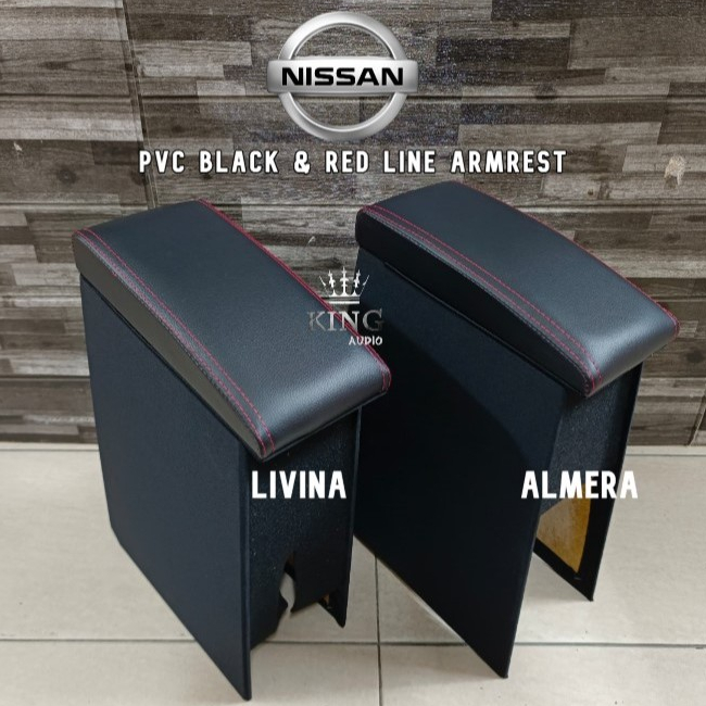 Kereta NISSAN ที่วางแขนรถยนต์ PVC สีดํา Red Line Grand Livina 2006 - 2019 / Almera 2012 - 2019