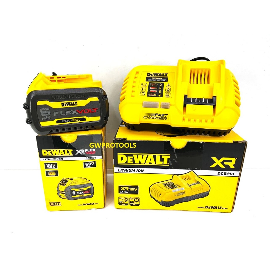 DCB606 + DCB118 - DEWALT 20V MAX/60V MAX 6.0AH XR FLEXVOLT LI-ION BATERY & 20V MAX/60V MAX FLEXVOLT 