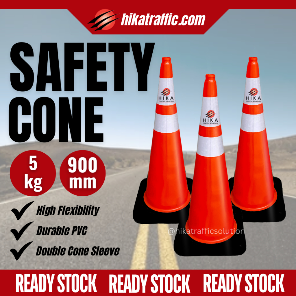 HIKA 35 Safety Cone PVC Double Reflector Kon Keselamatan พร้อม 2 ท่อยืดหยุ่น