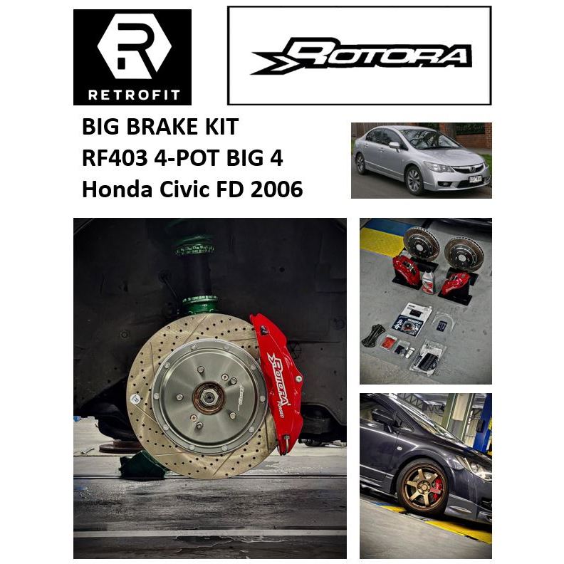 Rotora RF403 ชุดเบรกใหญ่ 4 หม้อหน้าสําหรับ Honda Civic FD (2006 ถึง 2011)