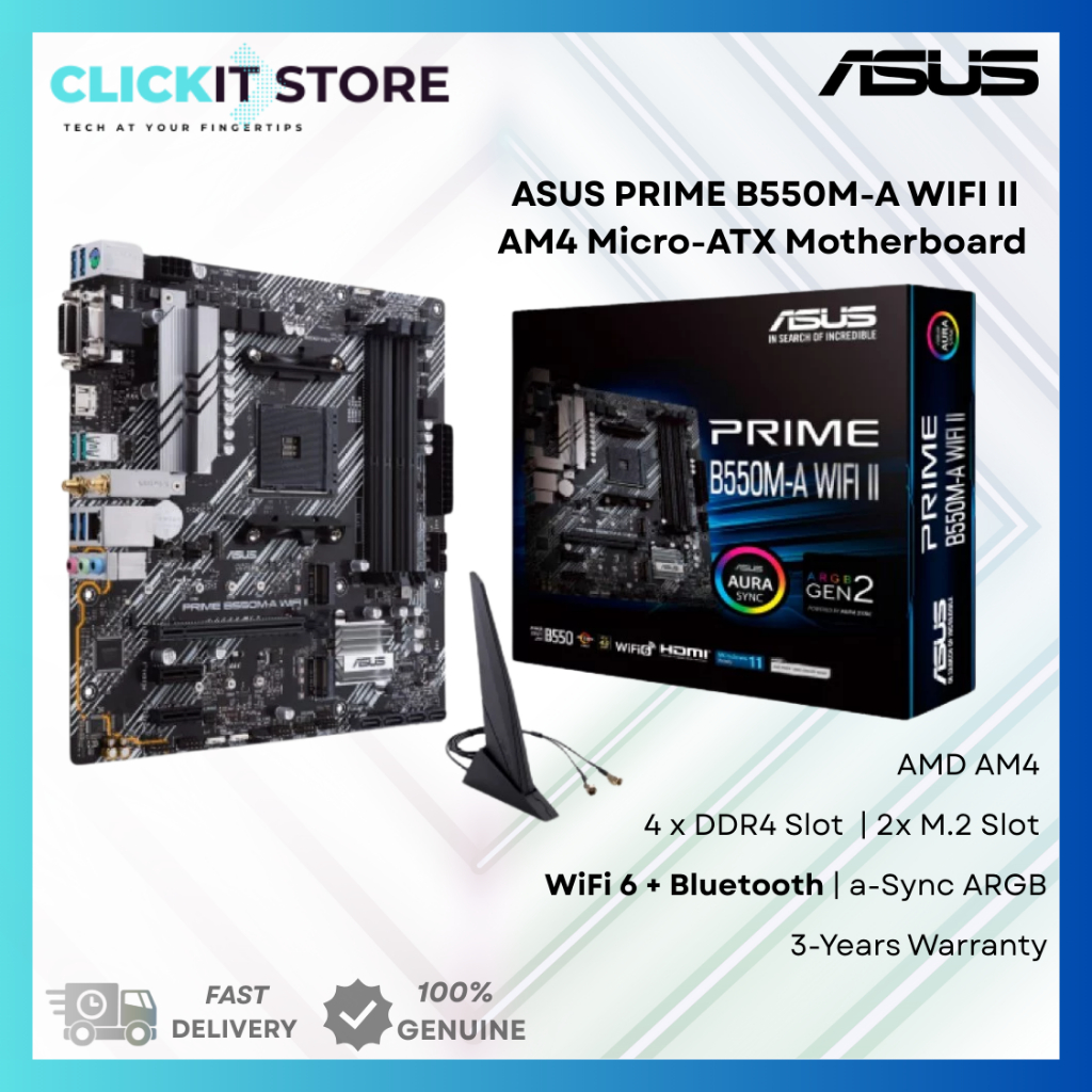 เมนบอร์ด ASUS PRIME B550M-A WIFI II AM4 Micro-ATX