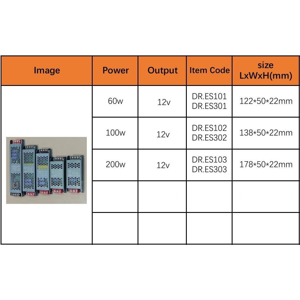LED LIGHTING POWER SUPPLY 12V-5A 60W / 8.4A 100W / 16.8A 200W