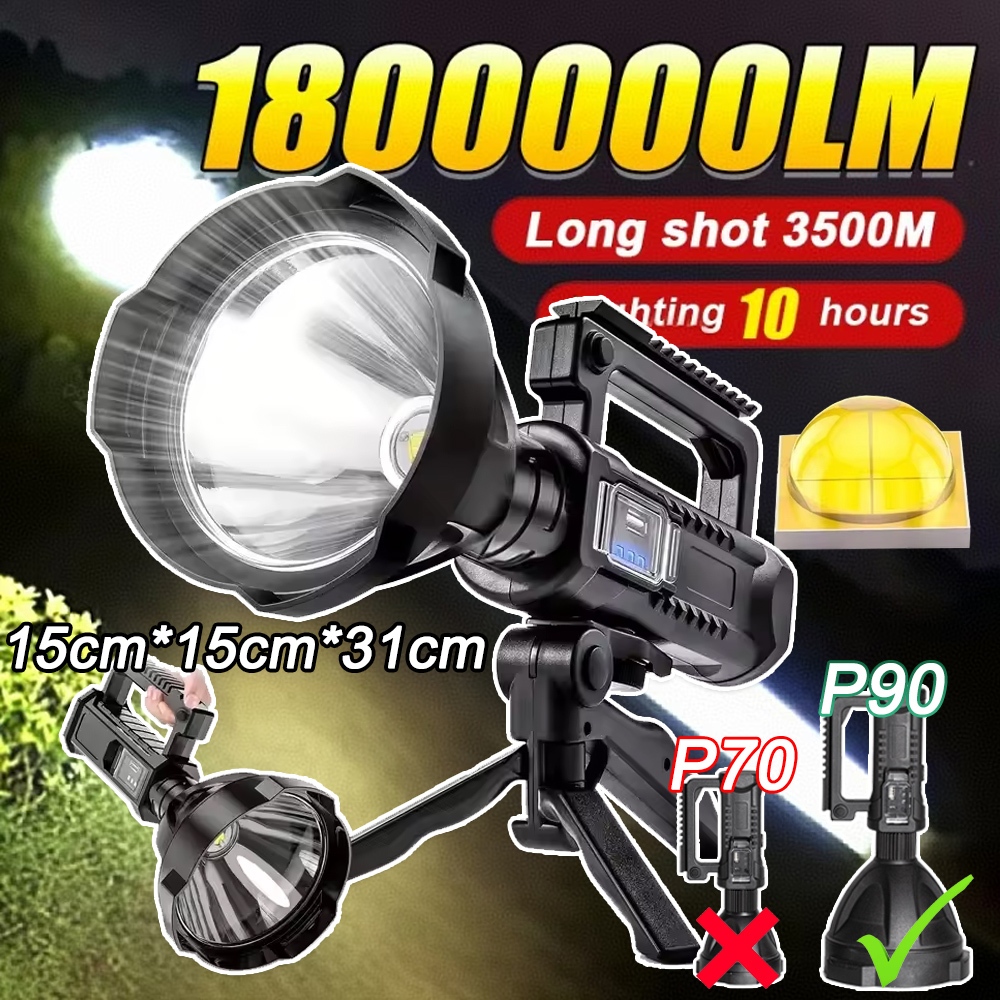 1000000LM Lampu suluh แบบพกพากันน้ํา XHP90 ไฟฉาย USB ชาร์จไฟฉาย LED ที่มีประสิทธิภาพ wtyih ขาตั้ง