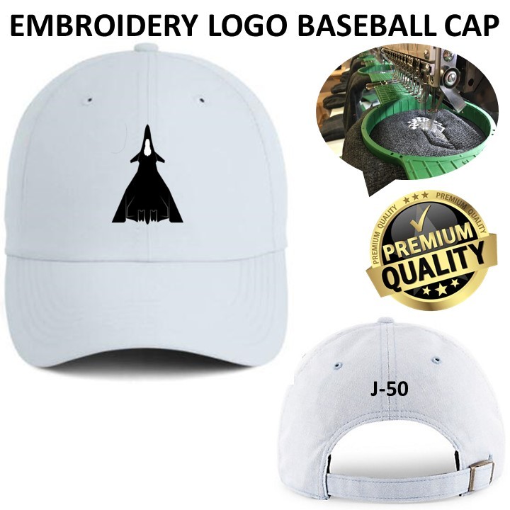 EMBROIDERY SULAM J-50 FIGHTER JET SILHOUETTE TACTICAL 100% POLYESTER สีขาว ADJUSTABLE BASEBALL CAP
