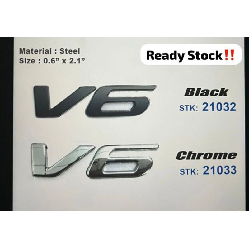 Stk-21032/21033 : Emblem Logo V6 3D Emblem Toyota Honda Nissan Proton Steel • Chrome • Matt Black ( 