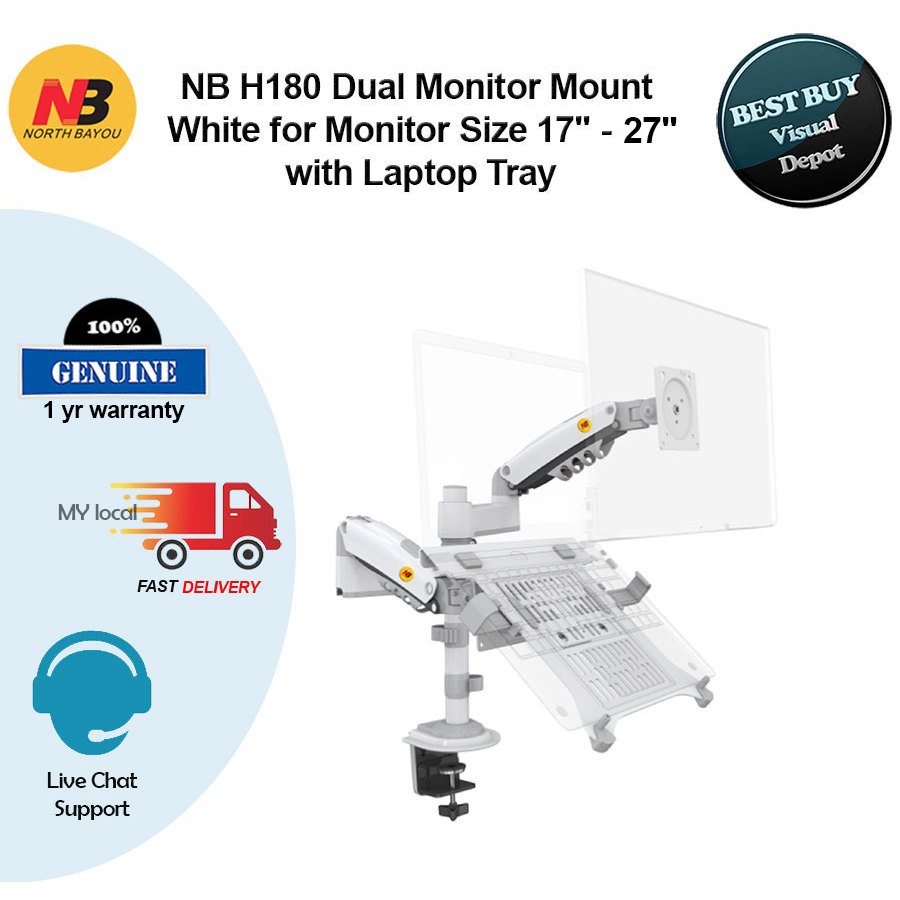 NB H180 Desk Dual Monitor Mount Support 17" - 27" พร้อมถาดแล็ปท็อป