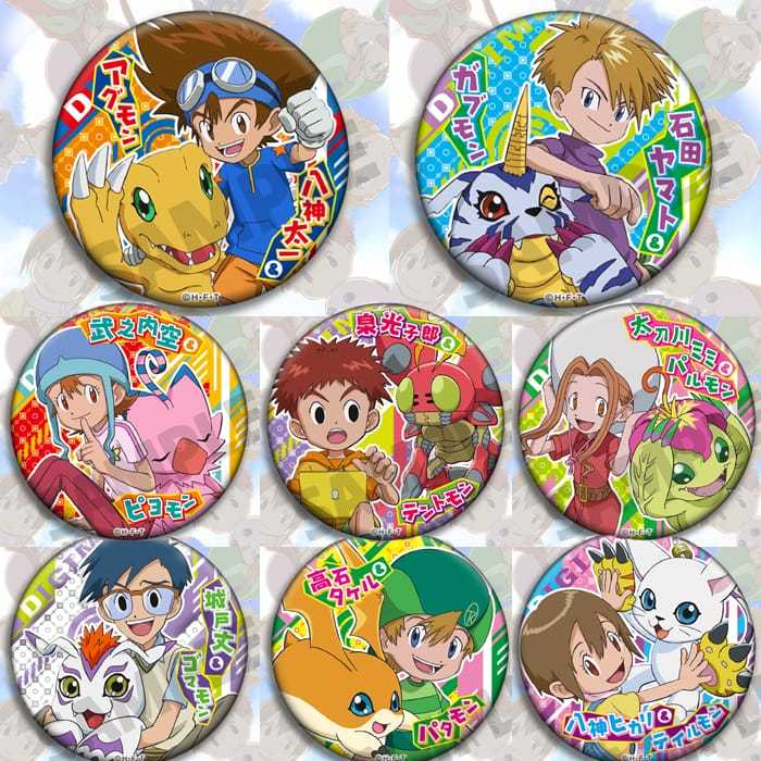 ป้ายเข็มกลัดอนิเมะ Digimon 58 มม. พร้อมเข็มกลัด Agumon Taichi Gabumon
