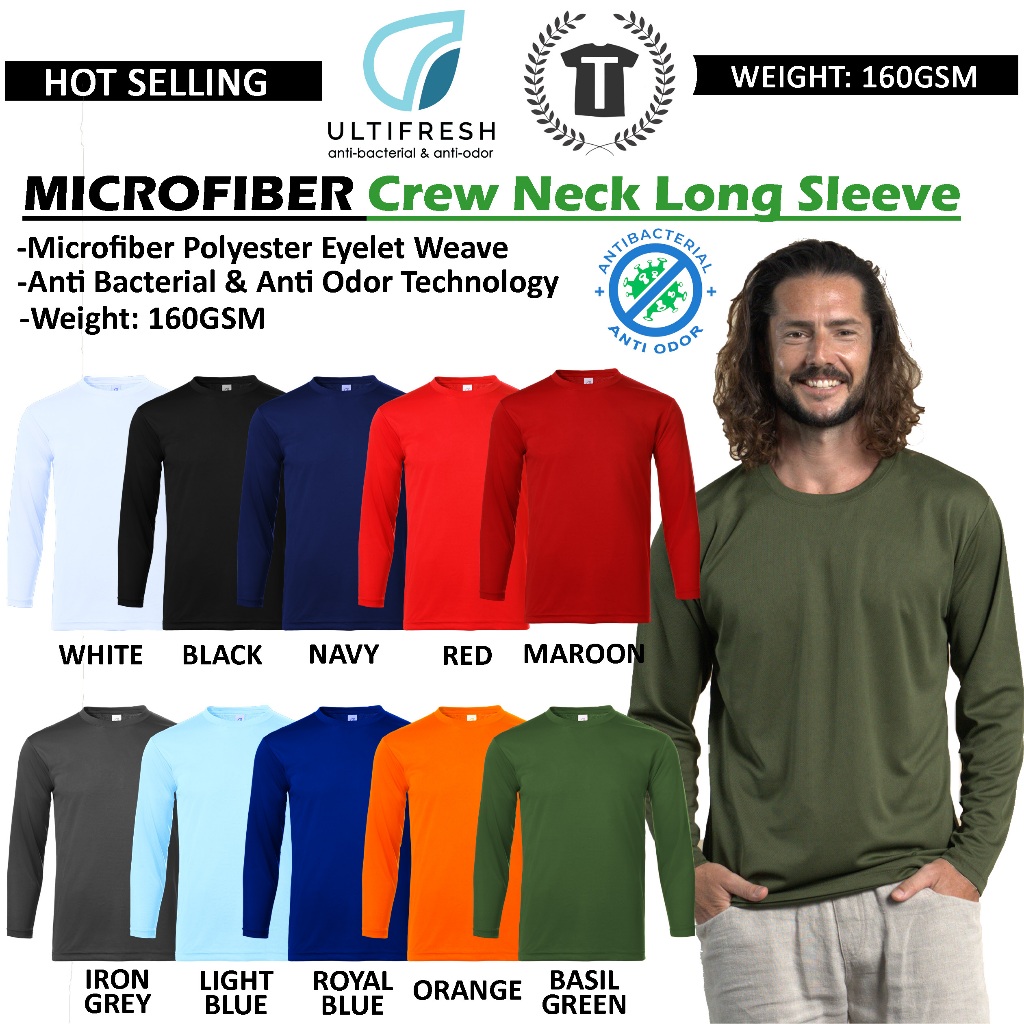 Anti-BacMicrofiber รอบคอแขนยาว UNISEX เสื้อ Anti-Bacterial lengan panjang Ultifresh UDF26