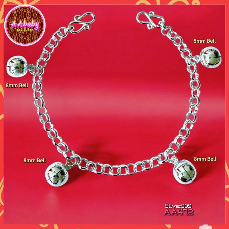 🌈AAbaby Galleries AA472 Baby S999 สร้อยข้อมือสร้อยข้อเท้าเงิน Four Bells Rantai Kaki/Gelang Bayi