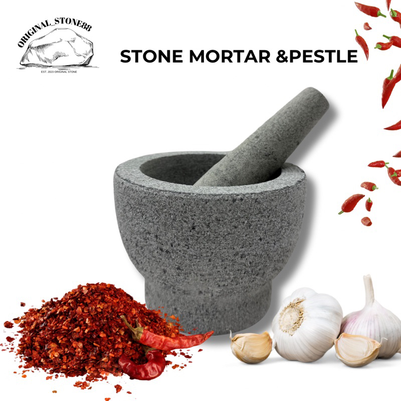 STONE MORTAR AND PESTLE SET /LESUNG BATU/13/14.5/16/17/19