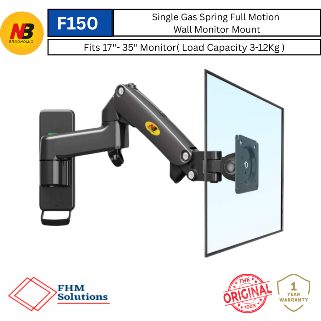 NB North Bayou F150 17"- 35" สปริงแก๊สเดี่ยว Full Motion Wall Monitor Mount