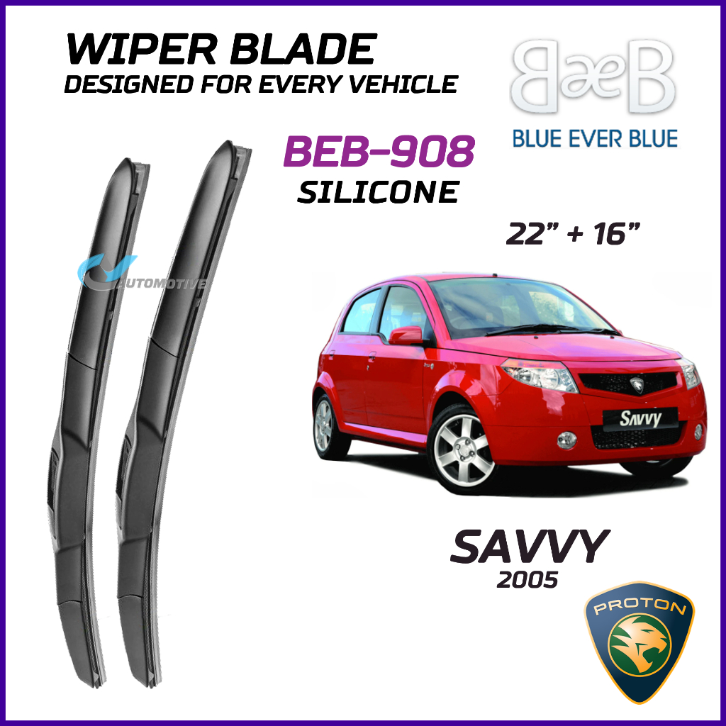 BEB SILICONE ใบปัดน้ําฝน (22" + 16") ชุดสําหรับ PROTON SAVVY 2005 พร้อมการออกแบบ Aerodynamic BEB-908