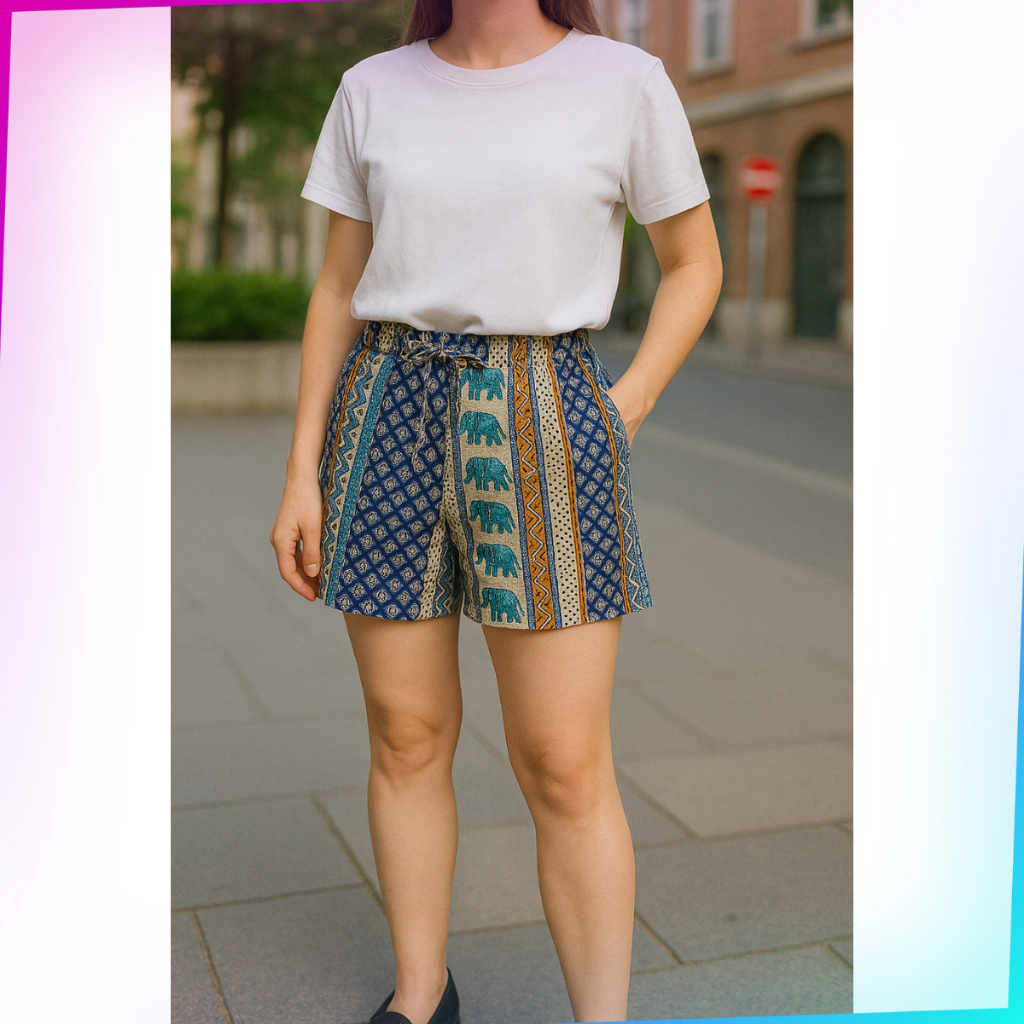 SHORTER ELEPHANT PANTS CS0676 กางเกงช้างฟรีไซส์ เอว 24-34 นิ้ว 12 การออกแบบกางเกงขาสั้น 4 จุด