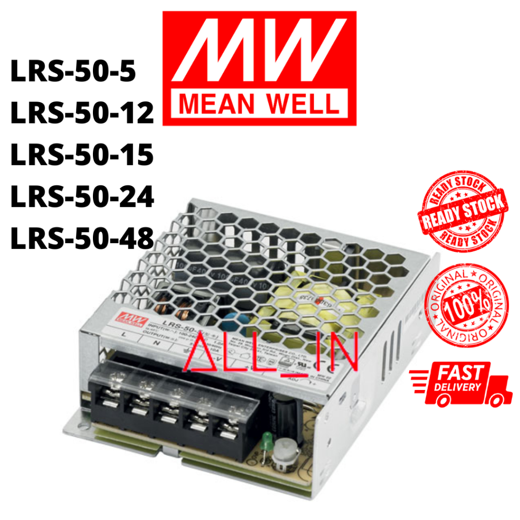 Mean Well LRS-50-24 (24V 50W 2.2A) /LRS 50-5/LRS 50-12/LRS-50-15/LRS-50-48 MeanWell Power Supply ~ O