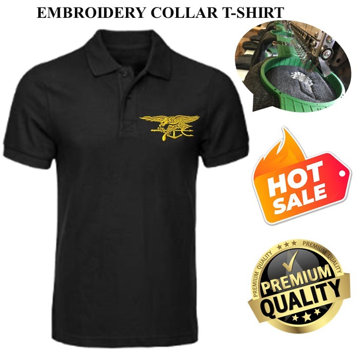 EMBROIDERY SULAM NAVY SEALS TACTICAL LOGO BLACK COLLAR SHIRT