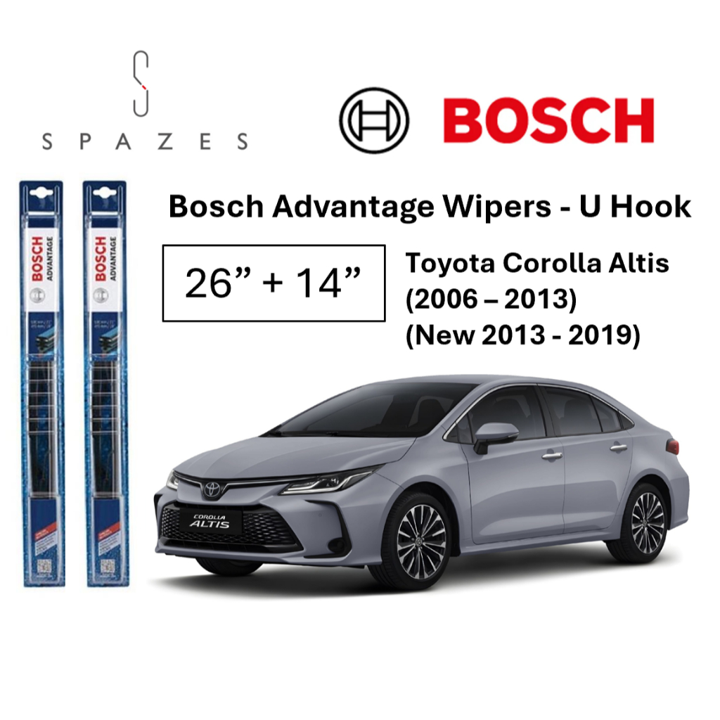 Toyota Coralla Altis Wiper U hook Bosch Wiper 26"+14" Bosch Advantage Front Wiper U Hook