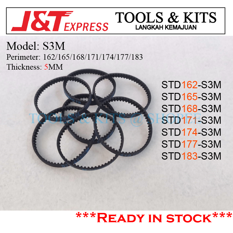 S3M เข็มขัดเวลากว้าง 5 มม.ยางสีดําเกียร์ STD 162/165/168/171/174/177/183/186 [เข็มขัดรุ่น S3M Lebar 