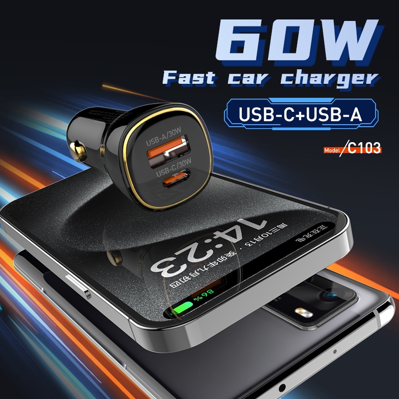 Ldnio C103 USB+C 60W Fast Car Charger