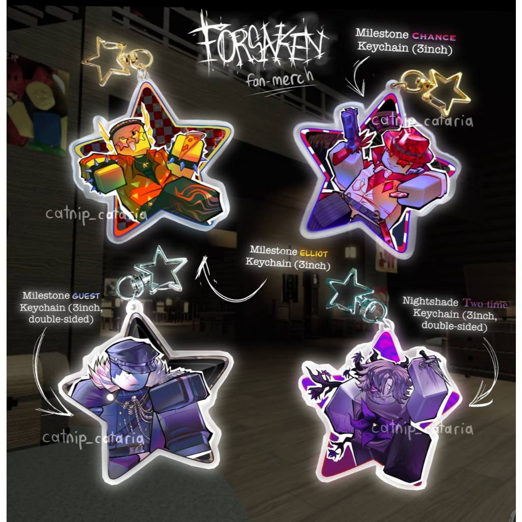 -FORSAKEN ROBLOX KEYCHAIN, Milestone Guest Two time Elliot Chance (มีเข็มกลัดรูปดาว)
