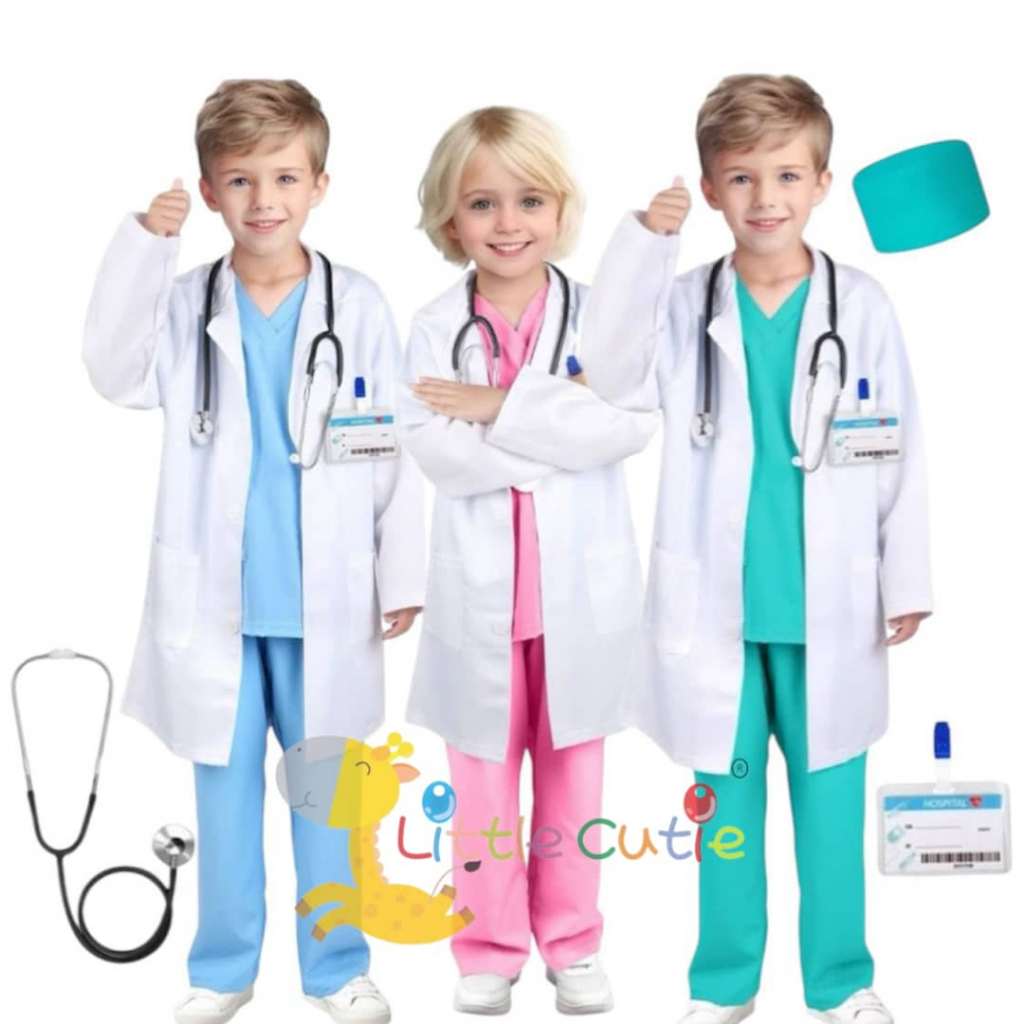 PAH Baju Doktor หมอเครื่องแต่งกายของเล่นเด็กหมอหูฟังของเล่นคอสเพลย์ชุดหมอพยาบาลชายหญิง