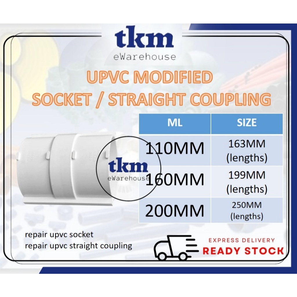 [TKM] upvc BUILDING IDEA PVC SOCKET STRAIGHT COUPLER ADJUSTABLE C/W RUBBER SEAL O RING Expansion Cou