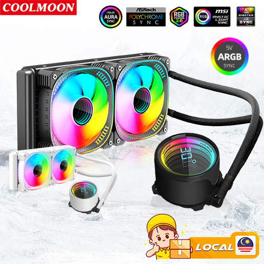 Coolmoon CPU Liquid Cooler ARGB 5V3P Intel AMD Temp Display หม้อน้ํา AIO Cooling Desktop PC Gaming