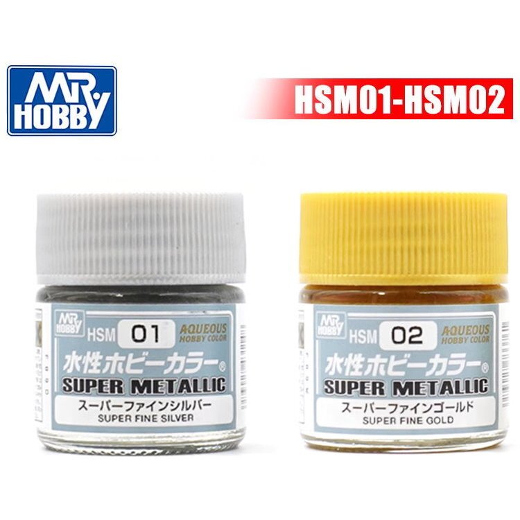 Gunze GSI Mr.Hobby Aqueous Acrylic Color Super Metallic HSM01 Fine Silver (10ml) HSM02 FINE GOLD