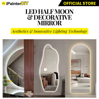 iPainterDIY LED Halfmoon dan Decorative Mirror Dengan 3 Tona Cahaya Mudah Di Pasang-Cermin Jelas dengan Cahaya LED