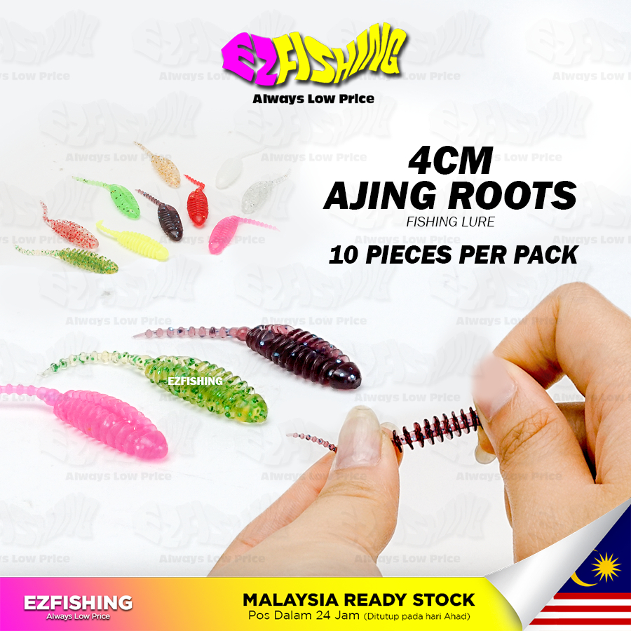 EZF 4 ซม.AJING ROOTS 10PCS พลาสติกหนอนเหยื่อล่อ Umpan Haruan Pb Sebarau Ajing STOCKS
