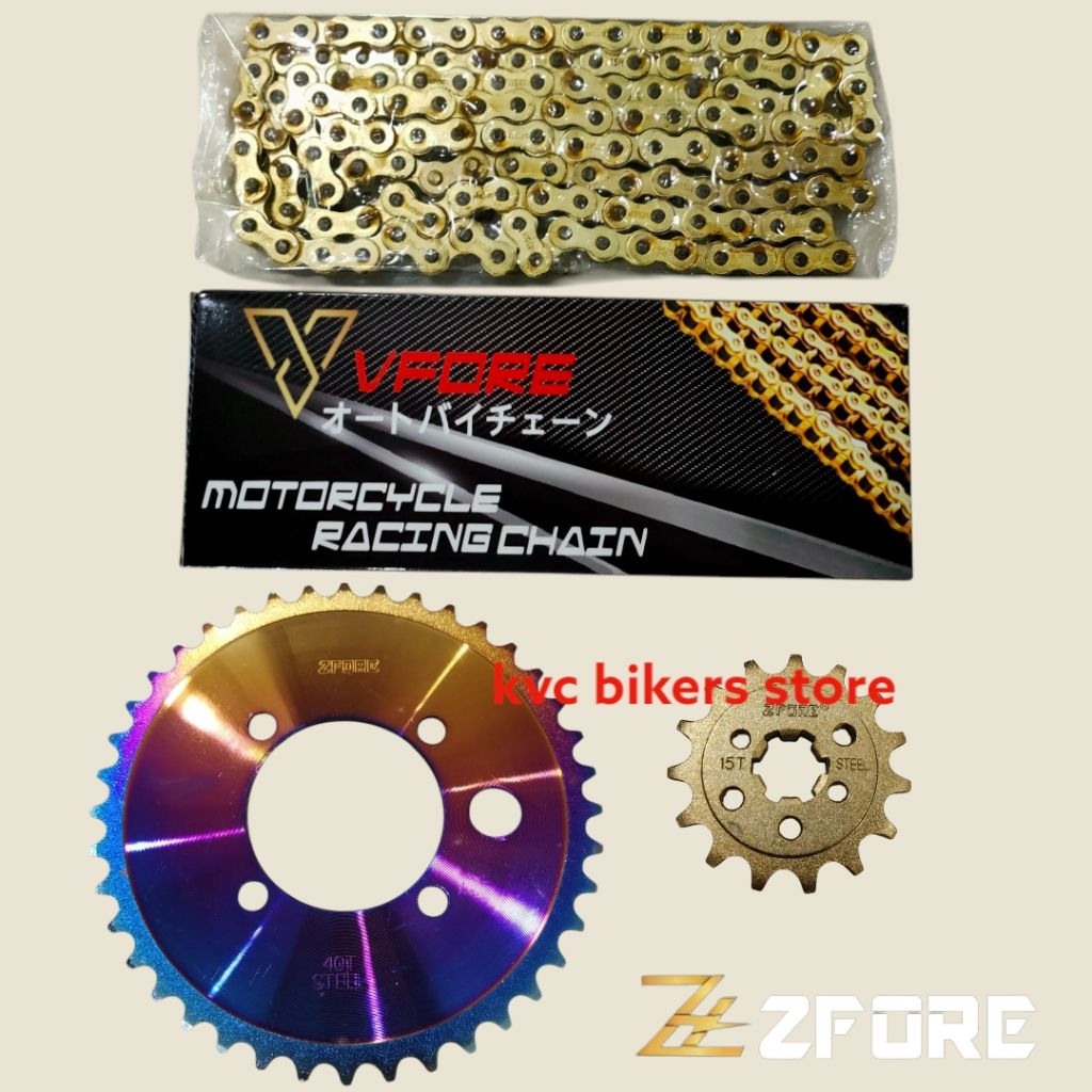 VFORE 415 EMAS (โซ่ทอง) RANTAI + ZFORE SPROCKET(TITANIUM) LC135/RXZ/Y125ZR/Y15ZR Y16ZR 4LUBANG(HOLE)