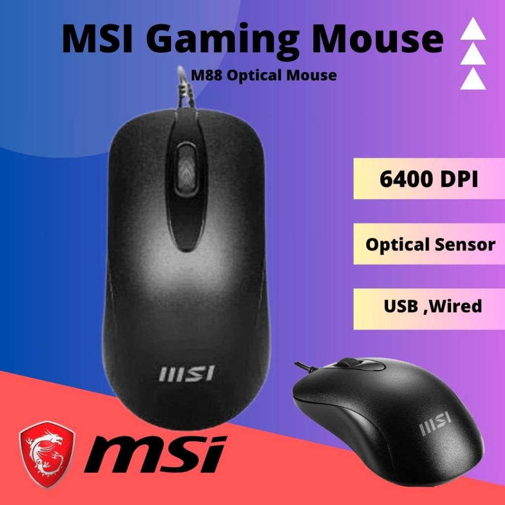 MSI M88 เมาส์ USB แบบมีสายสําหรับเล่นเกม 6400DPI