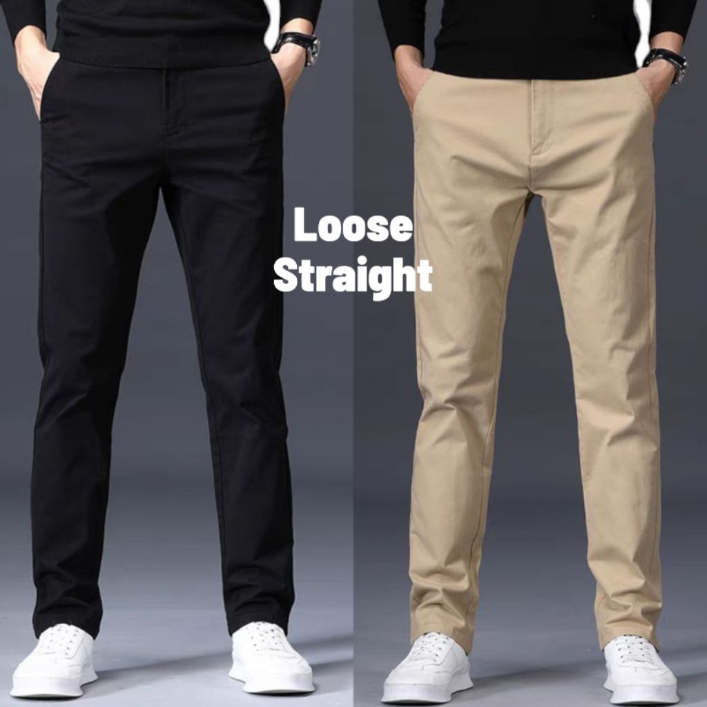 Mens Slack Straight Cut Kain Cotton Seluar Slack Lelaki